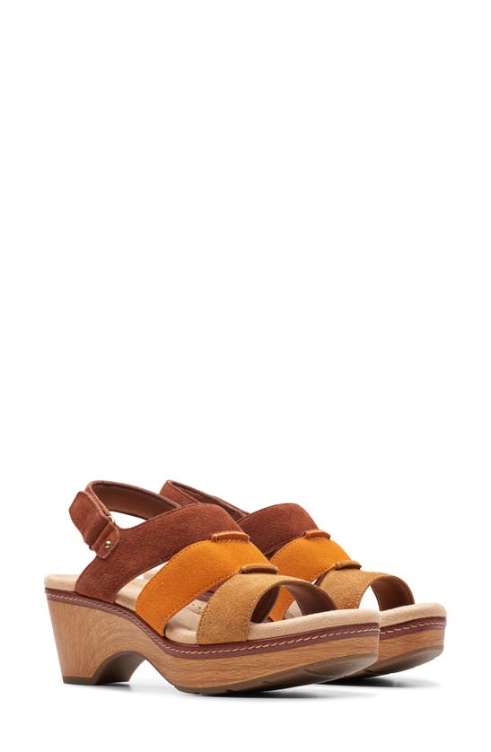Clarks Seannah Glow Clog-style Block Heel Sandals In Tan Combi Suede