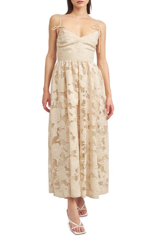 Jenna Floral Midi Dress in Natural