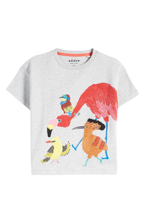 Mini Boden Kids' Joyful Animal Cotton Graphic T-Shirt in Silver Jungle Birds at Nordstrom, Size 5-6 Y