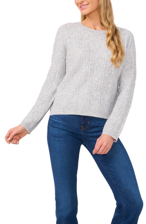 CeCe Sequin Cable Stitch Sweater in Silver Heather 