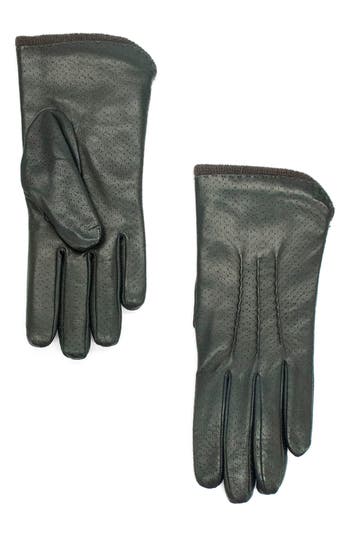 Shop Portolano Knit Lined Leather Gloves In Black/silver Lining