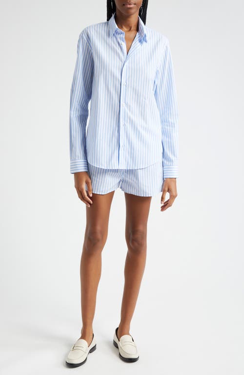 Shop Sporty And Rich Sporty & Rich Stripe Cotton Button-up Shirt In White/sky Blue Large Stripe