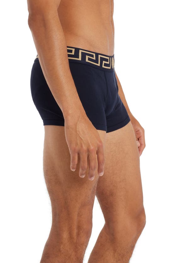 Versace Topeka Cotton Low Rise Logo Trunks In Navy