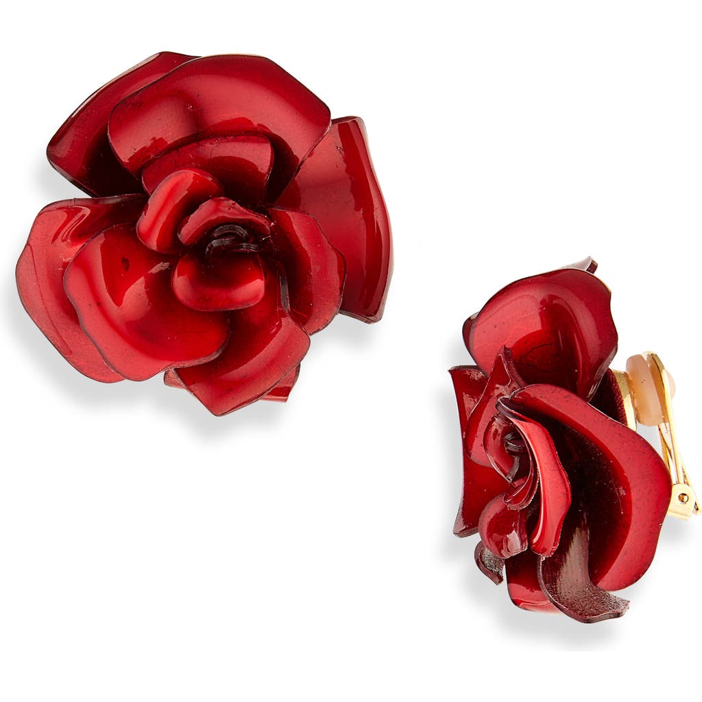 Oscar De La Renta Gardenia Clip-on Earrings In Red