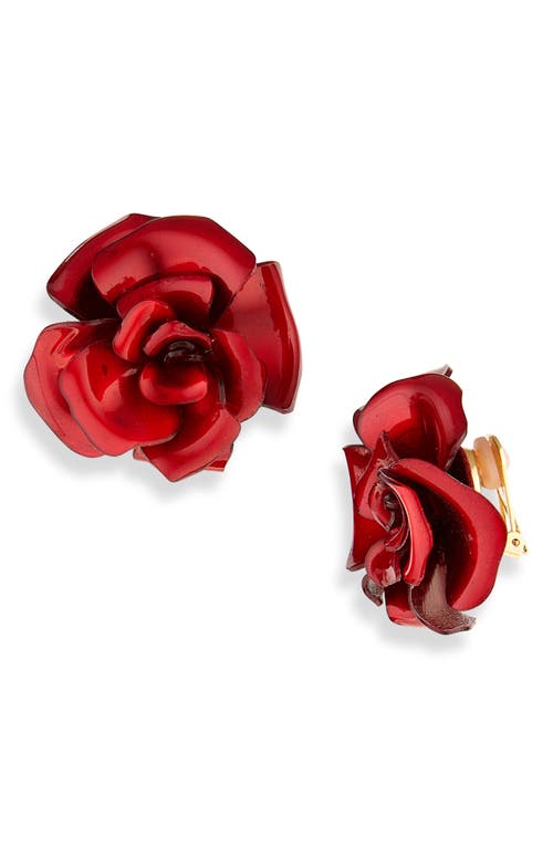 Shop Oscar De La Renta Gardenia Clip-on Earrings In Red