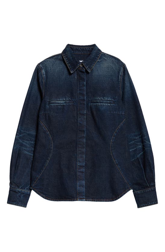 Shop Ferragamo Faded Long Sleeve Denim Shirt Jacket In Distressed