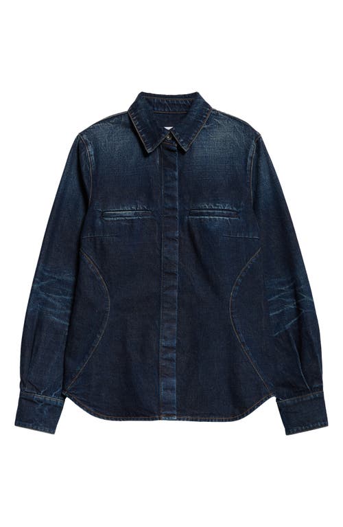 Faded Long Sleeve Denim Shirt Jacket in Distressed