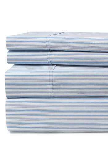 Shop Melange Home Percale Stripe 200 Thread Count Sheet Set In Blue