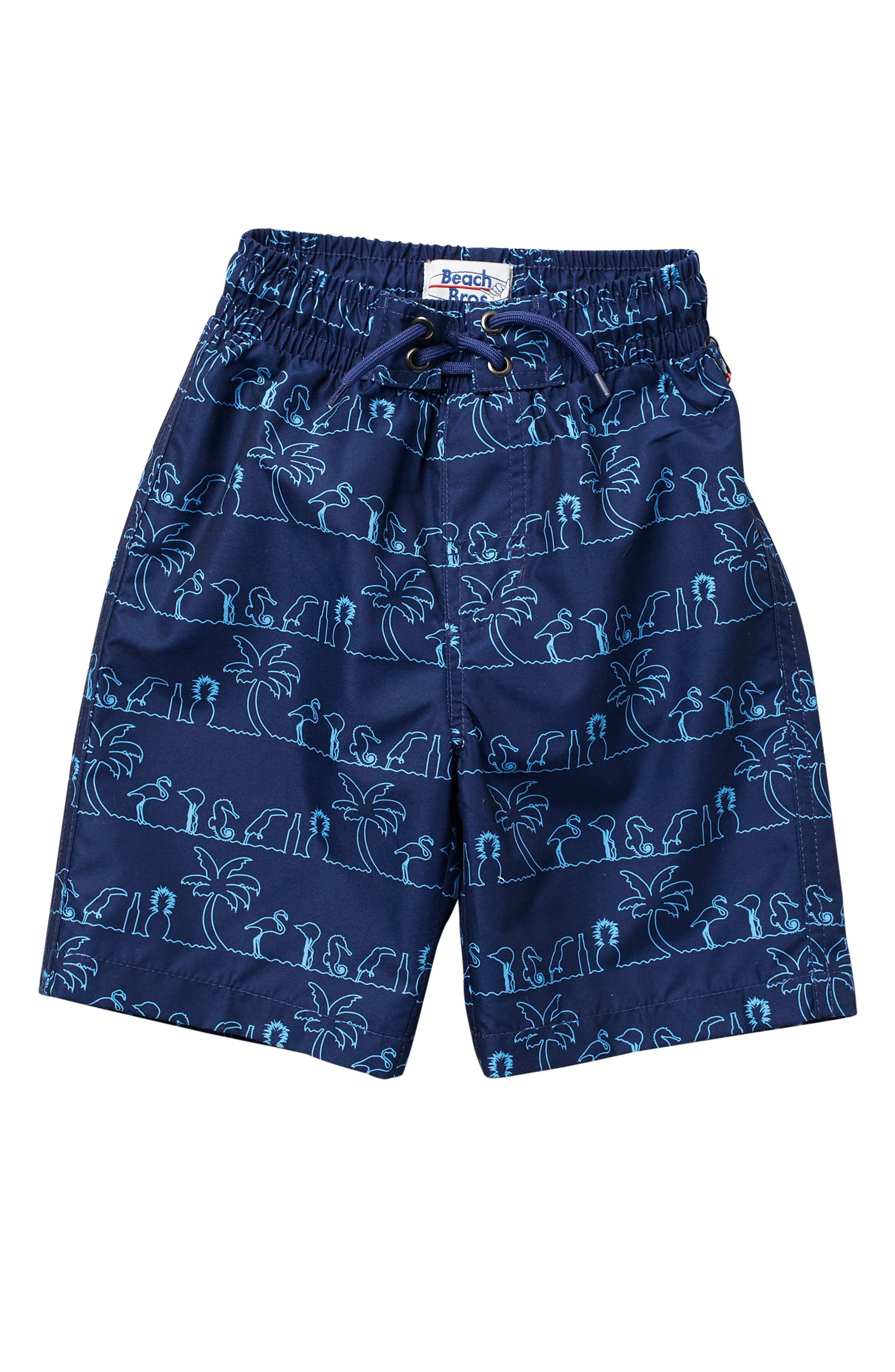 Beach Bros Kids' Boy's Beach Silhouette-print Swim Shorts In Navy ...