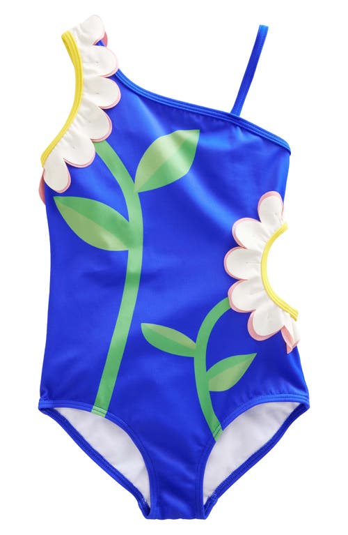 Mini Boden Kids' Floral Cutout One-Piece Swimsuit Cobalt at Nordstrom,