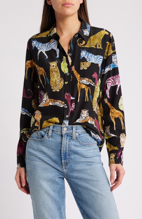 Shop Rails Kate Animal Print Button-up Silk Blouse In Illustrated Animals