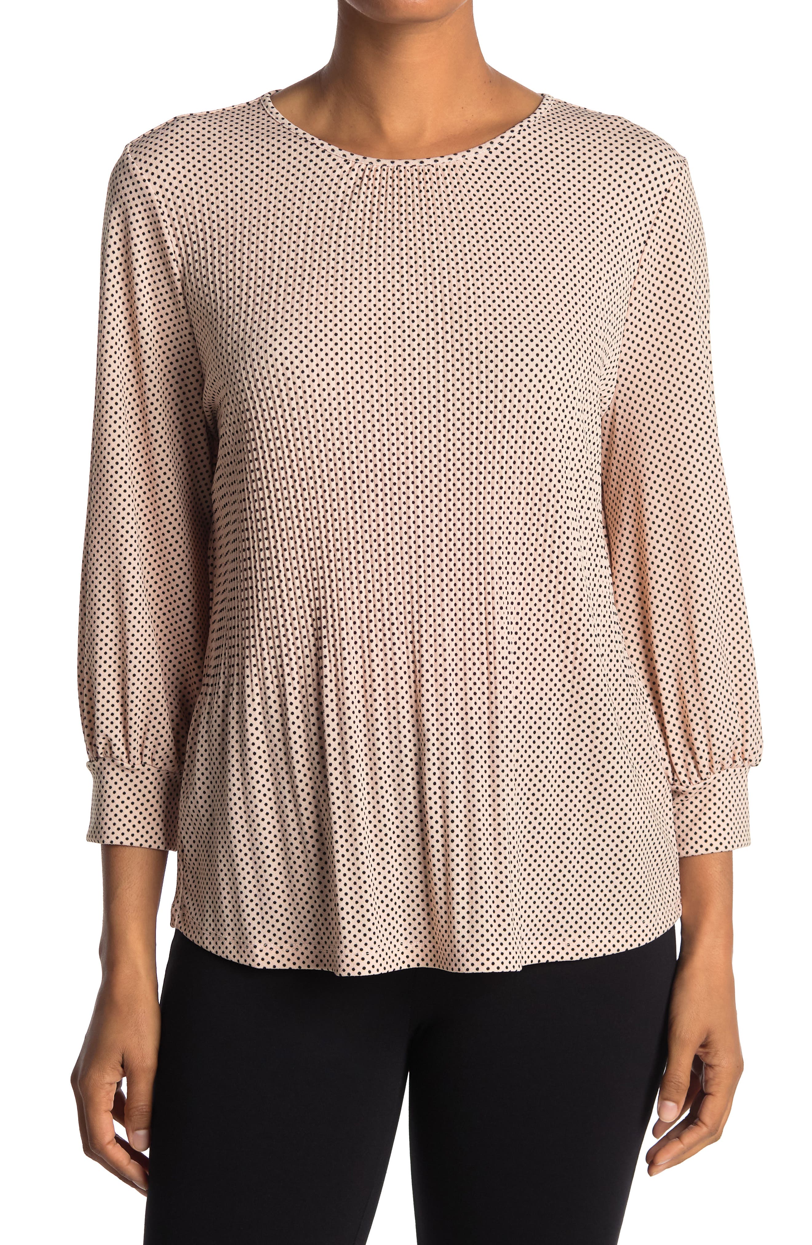 Adrianna Papell 3/4 Sleeve Pleated Moss Crepe Top In Chpgnsmldt