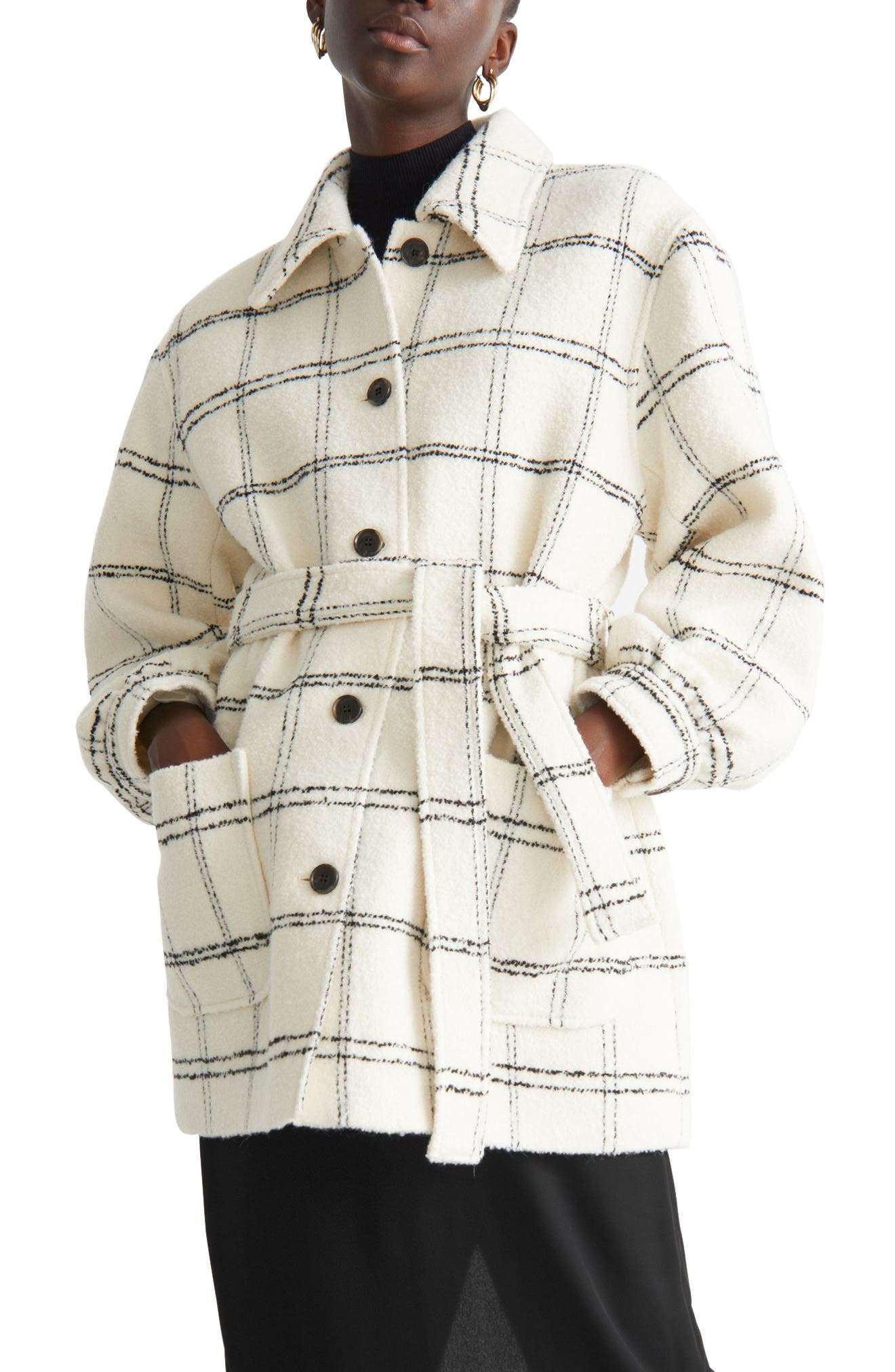 plaid wool blend coat