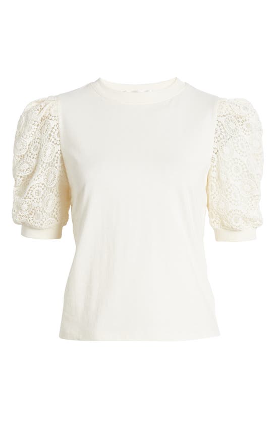 Shop Frame Frankie Lace Puff Sleeve T-shirt In Cream
