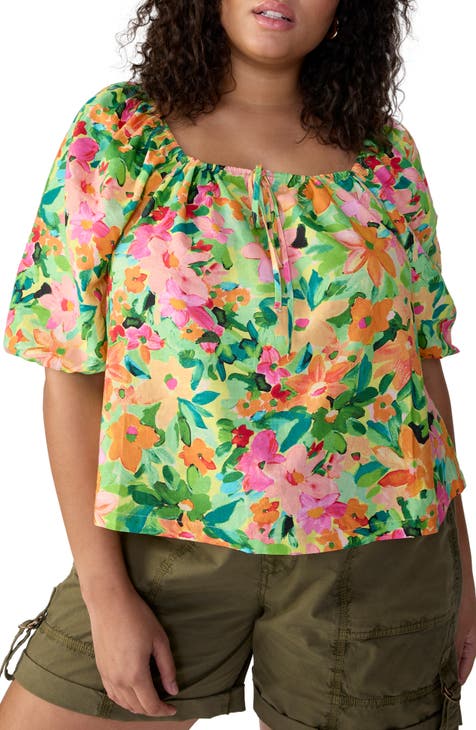 Perfect Time Floral Linen Blend Top (Plus Size)