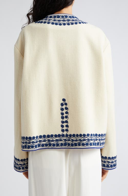 Shop Bode Caracalla Vine Wool Jacket In Ivory/blue