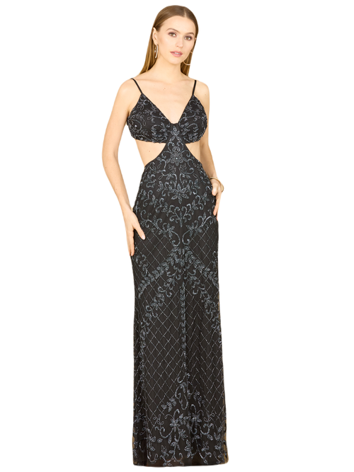 Shop Lara New York Countess Beaded Prom Dress In Blackgunmetal