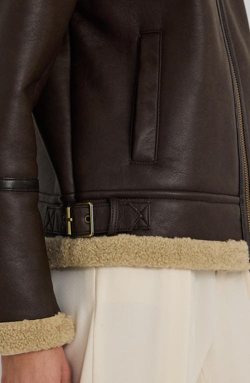 Shop Lauren Ralph Lauren Faux Leather & Faux Shearling Bomber Jacket In Circuit Brown