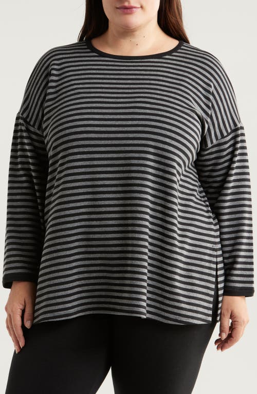 Eileen Fisher Stripe Long Sleeve Crewneck Top In Black
