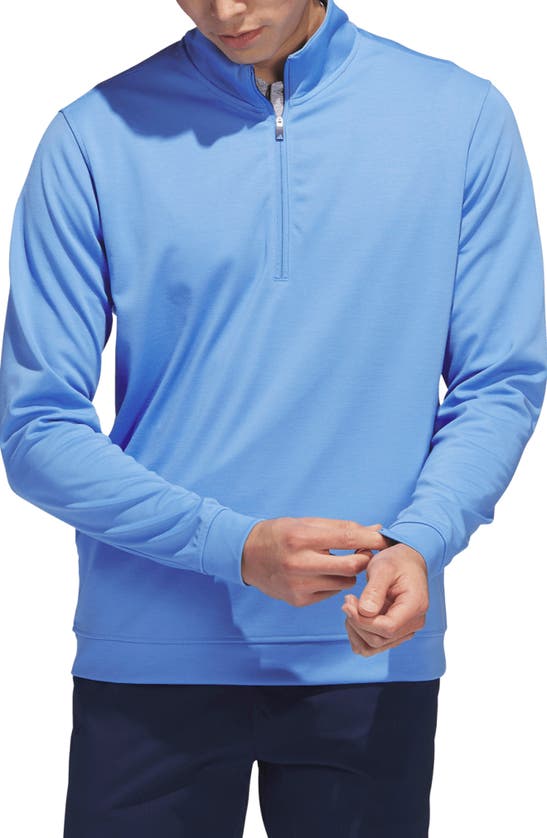 Adidas Golf Elevated Stretch Half Zip Pullover In Blue Fusion