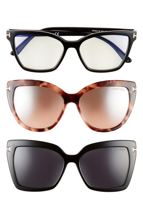 53mm Blue Light Blocking Cat Eye Glasses & Interchangeable Sunglasses Clips Set