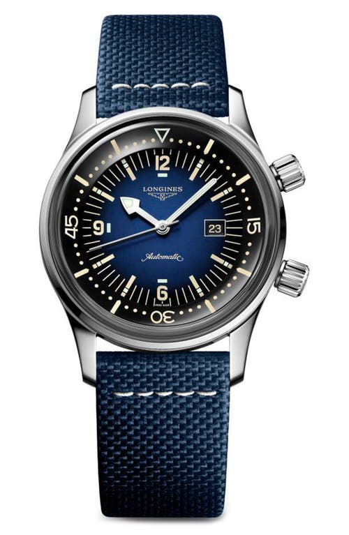 Longines Legend Diver Automatic Strap Watch, 36mm in Blue at Nordstrom
