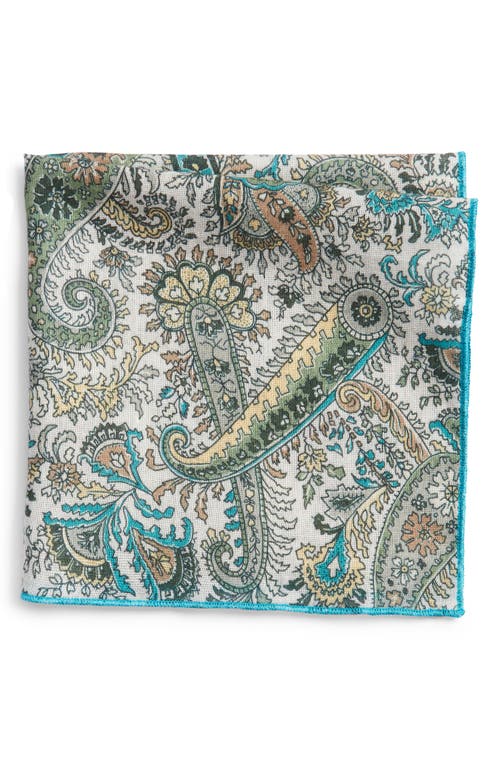 CLIFTON WILSON Teal Paisley Cotton Pocket Square