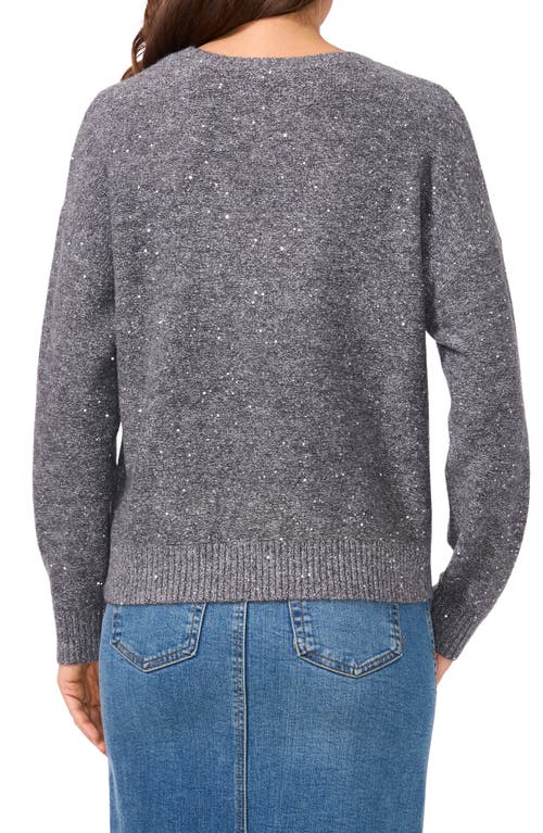 Shop Vince Camuto Sequin Detail V-neck Sweater In Ash Grey