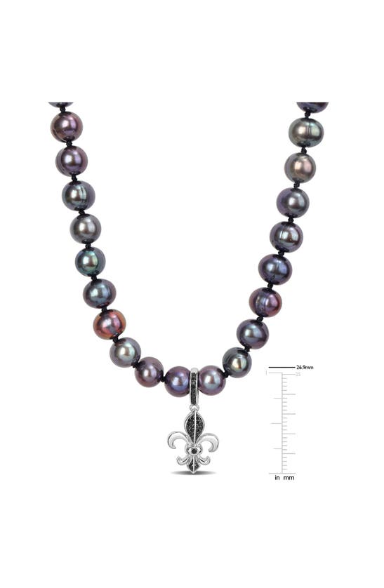 Shop Delmar Cultured Freshwater Pearl & Black Diamond Fleur De Lis Pendant Necklace