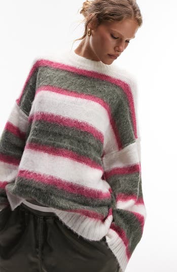 TOPSHOP Space Dye Cropped Knitted Sweater in Pink