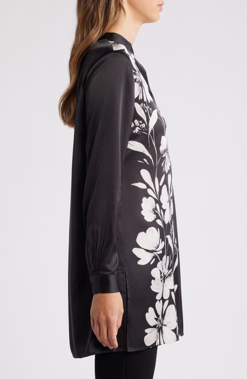 Shop Anne Klein Floral Print Satin Tunic<br /> In Anne Black Multi