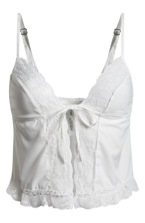 Shop Kat The Label Harriet Tie Front Lace Trim Crop Camisole In White