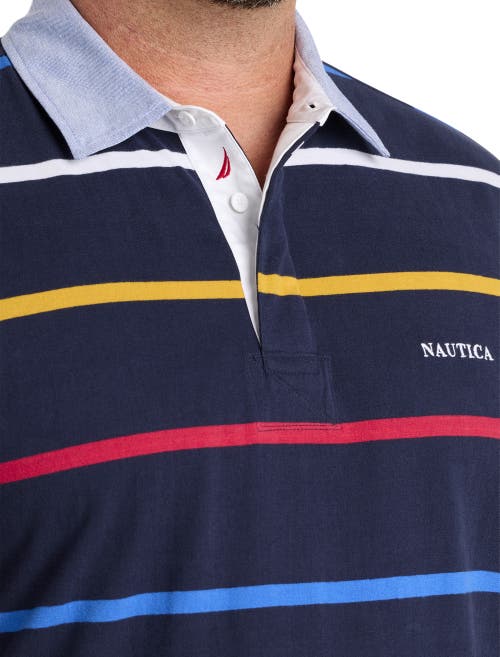 Nautica Striped Rugby Polo Shirt In Navy