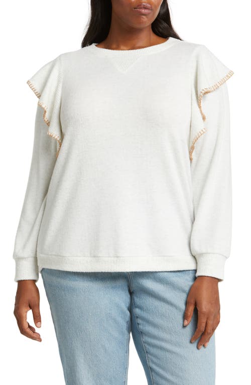 Wit & Wisdom Ruffle Sweater In Heather Off White/tan