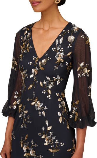 Aidan Mattox by Adrianna Papell Beaded Floral V Neck Gown Nordstrom