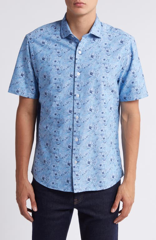 Robert Barakett Gomell Floral Short Sleeve Button-Up Shirt Blue at Nordstrom,