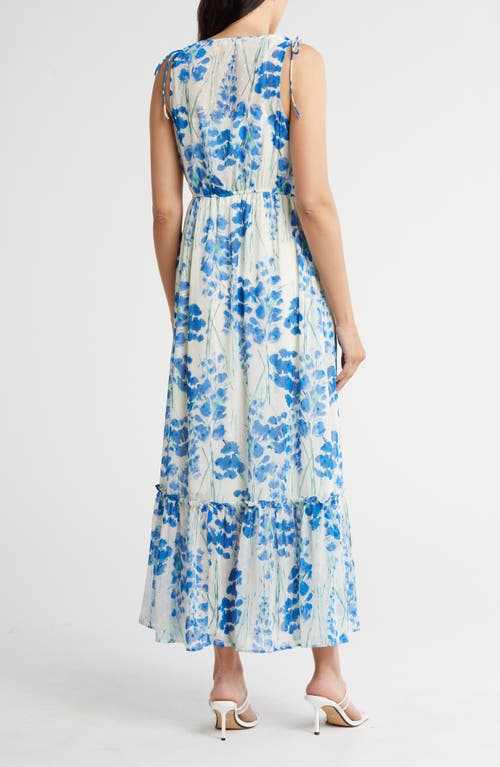 Shop Lovestitch Floral Print Sleeveless Maxi Dress In Cream/blue