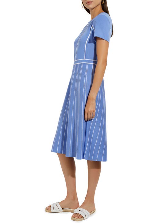 Denim Contrast Stripe Midi Dress