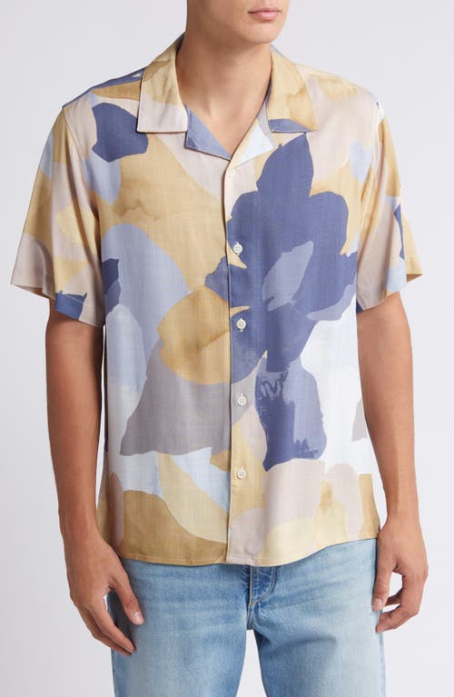 Shop Wax London Abstract Floral Camp Shirt In Grey/yellow Multi