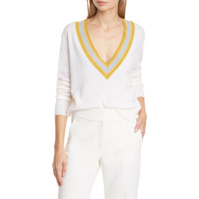 Veronica Beard Jessel Merino Wool & Cashmere Tennis Sweater, Ivory