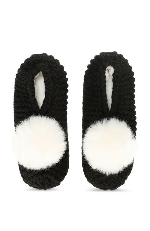 Faux Fur Pompom Faux Shearling Lined Slipper Socks in Black