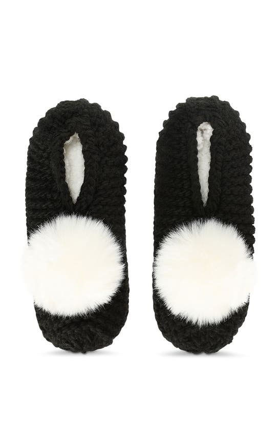 Memoi Faux Fur Pompom Faux Shearling Lined Slipper Socks In Black
