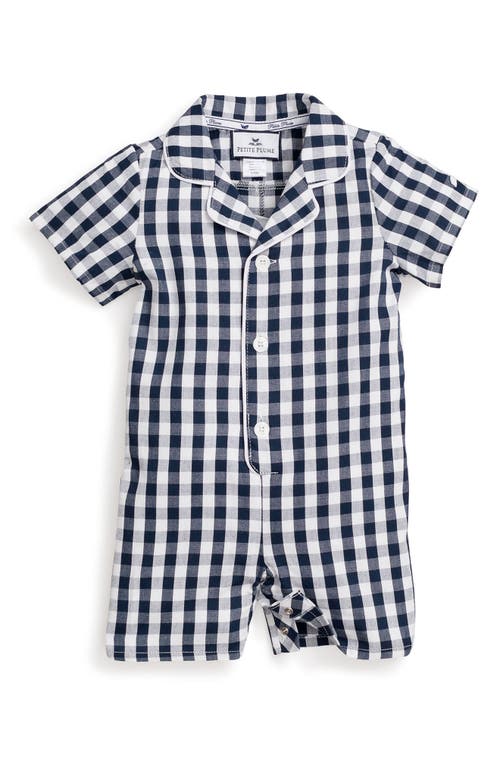 Petite Plume Classic Gingham One-Piece Pajamas Navy at Nordstrom,