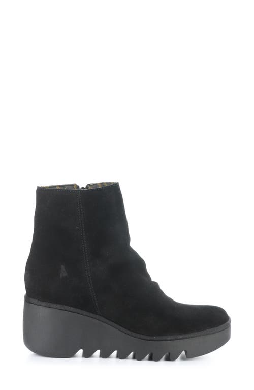 Shop Fly London Baan Platform Wedge Bootie In 004 Black Oil Suede