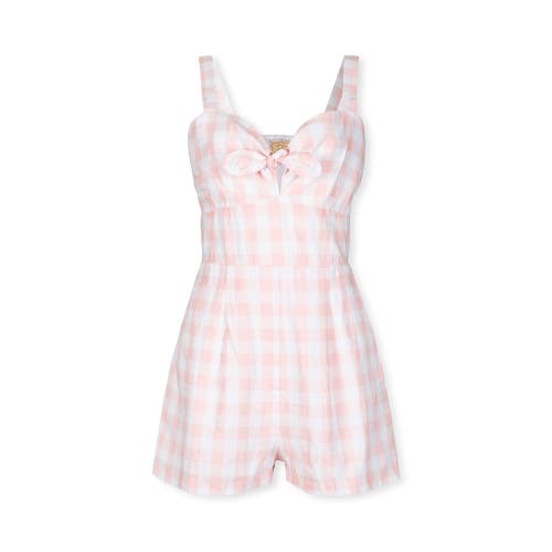 Shop Hope & Henry Sleeveless Bow Front Romper In Light Pink Check