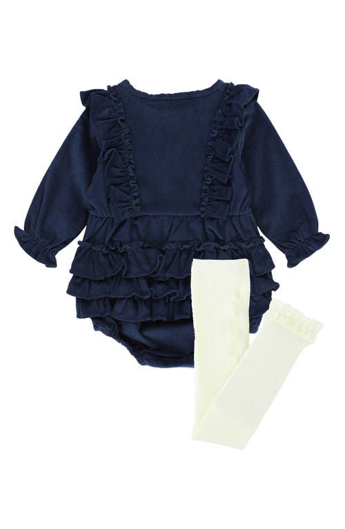 Rufflebutts Cotton Corduroy Bubble Romper & Leggings Set In Blue