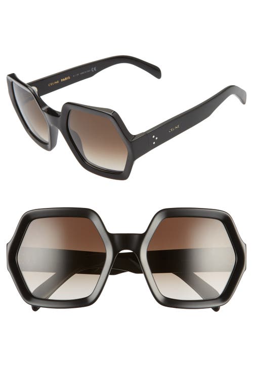 CELINE 56mm Gradient Geometric Sunglasses in Black/Gradient Brown