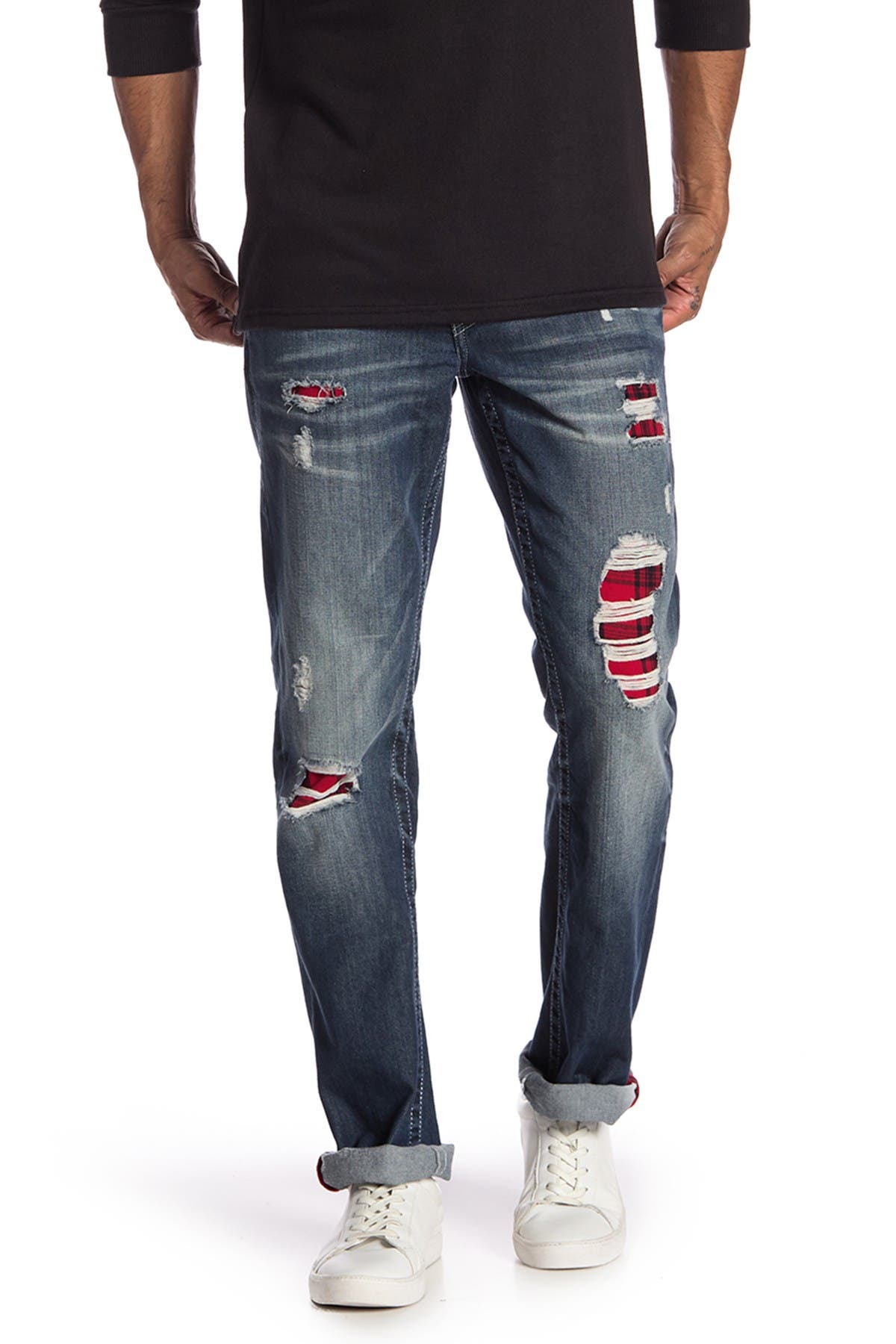 jeans with plaid lining