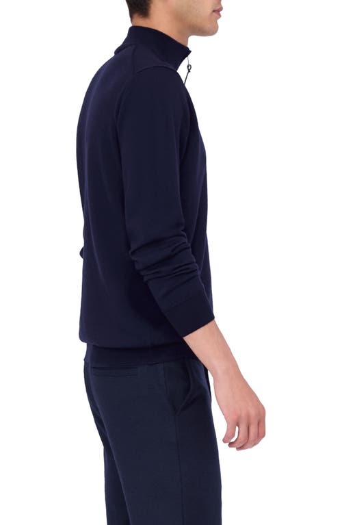 Shop Bugatchi Merino Wool Quarter Zip Pullover In Navy