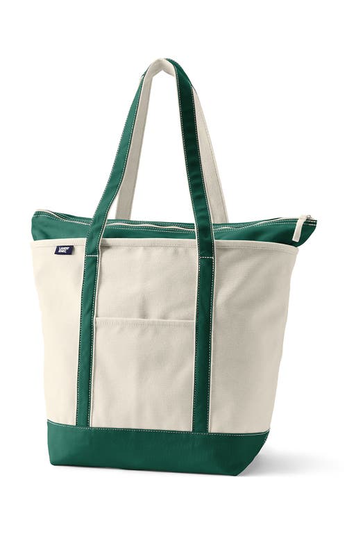 Lands' End Zip Top Long Handle Canvas Tote Bag In Natural/bright Spruce